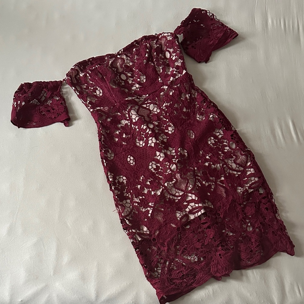 Forever 21 Burgundy One-Shoulder Lace Cocktail Dress
